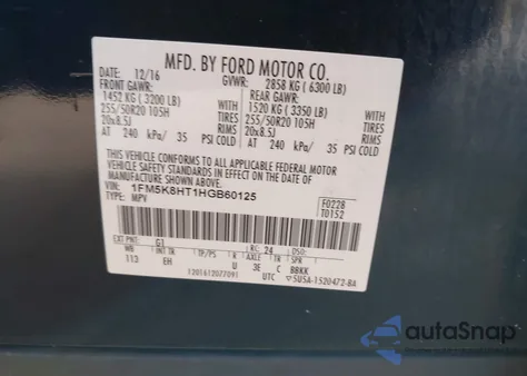 2017 Ford Explorer Platinum z USA, uszkodzony, nr VIN 1FM5K8HT1HGB60125